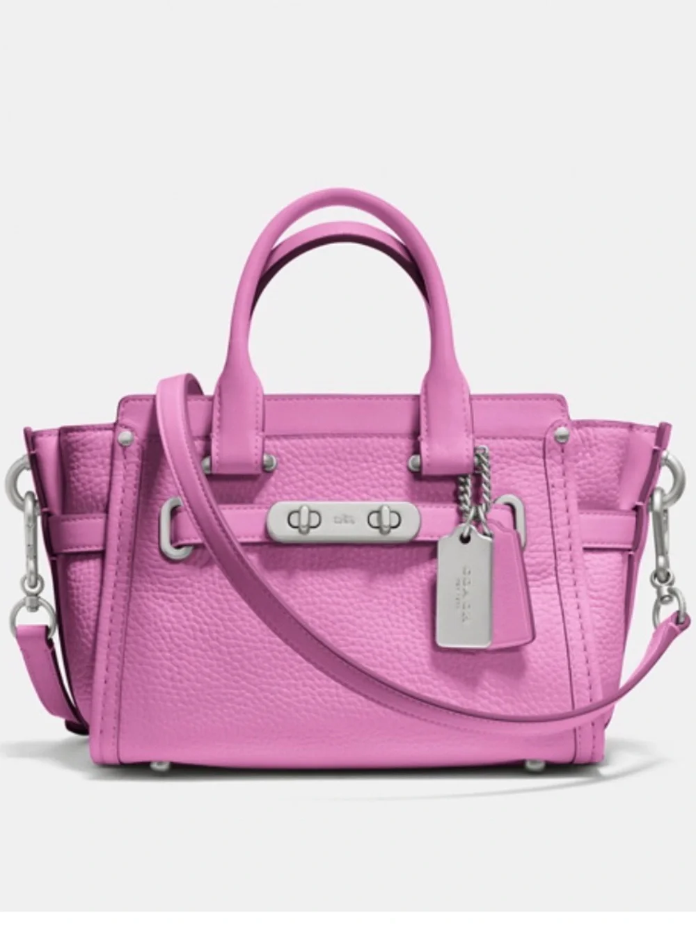 Coach Lilac Pebbled Leather Satchel with Silver Hardware